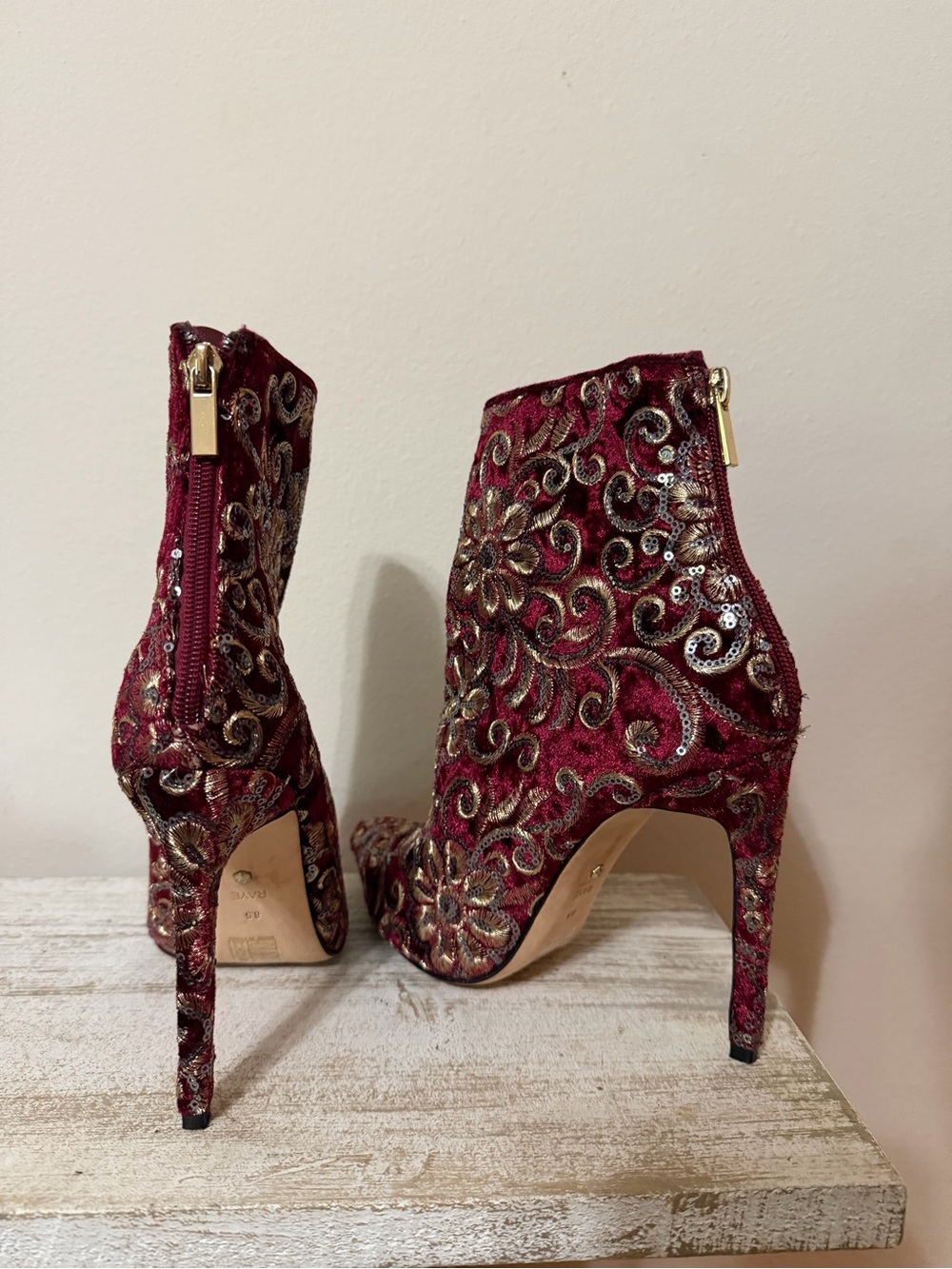 Raye Embroidered Burgundy Floral Sequin Ankle Boot - Picture 5 of 7